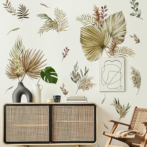 Miniatura 3 de Runtoo Pegatinas de arte de pared de hojas de cardo de palmera boho para guardería, dormitorio, sala de estar, decoración de oficina