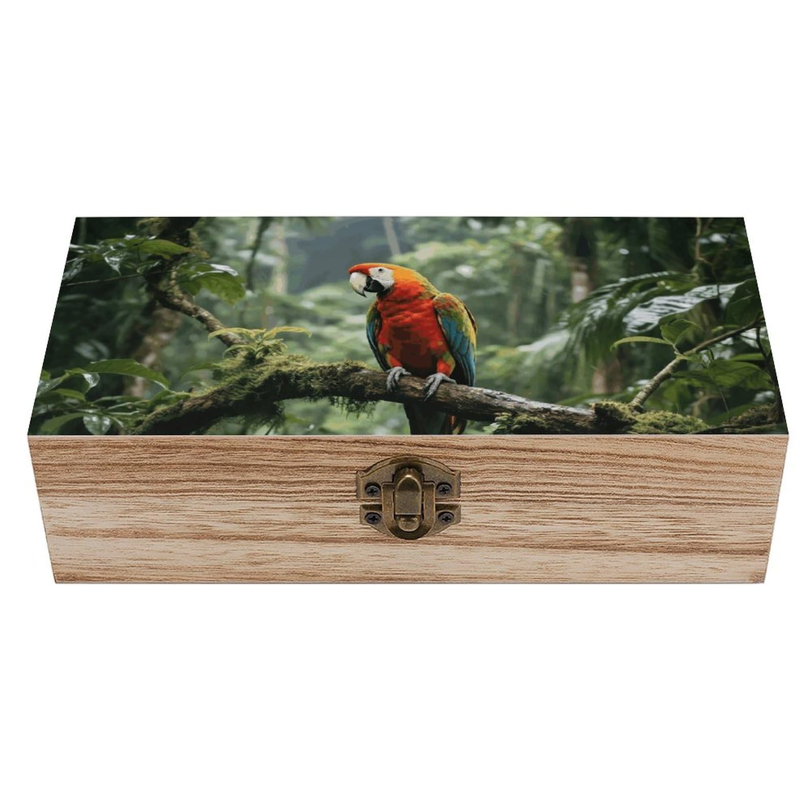 FodPand Decorative Keepsake Box Wooden Storage Boxes with Hinged Lid Handmade Parrot_rainforest Wood Organizer Memory Treasure Box for Jewelry Craft Card Photo Storage Wedding Bridal Shower Gifts