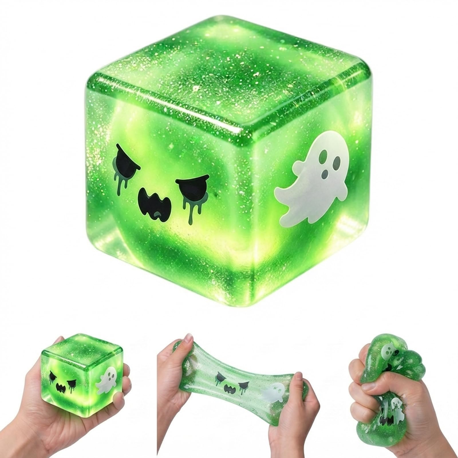 Ghost Glitter Cube Squishy Toy, Halloween Squishy Shaped Stress Relief Toy