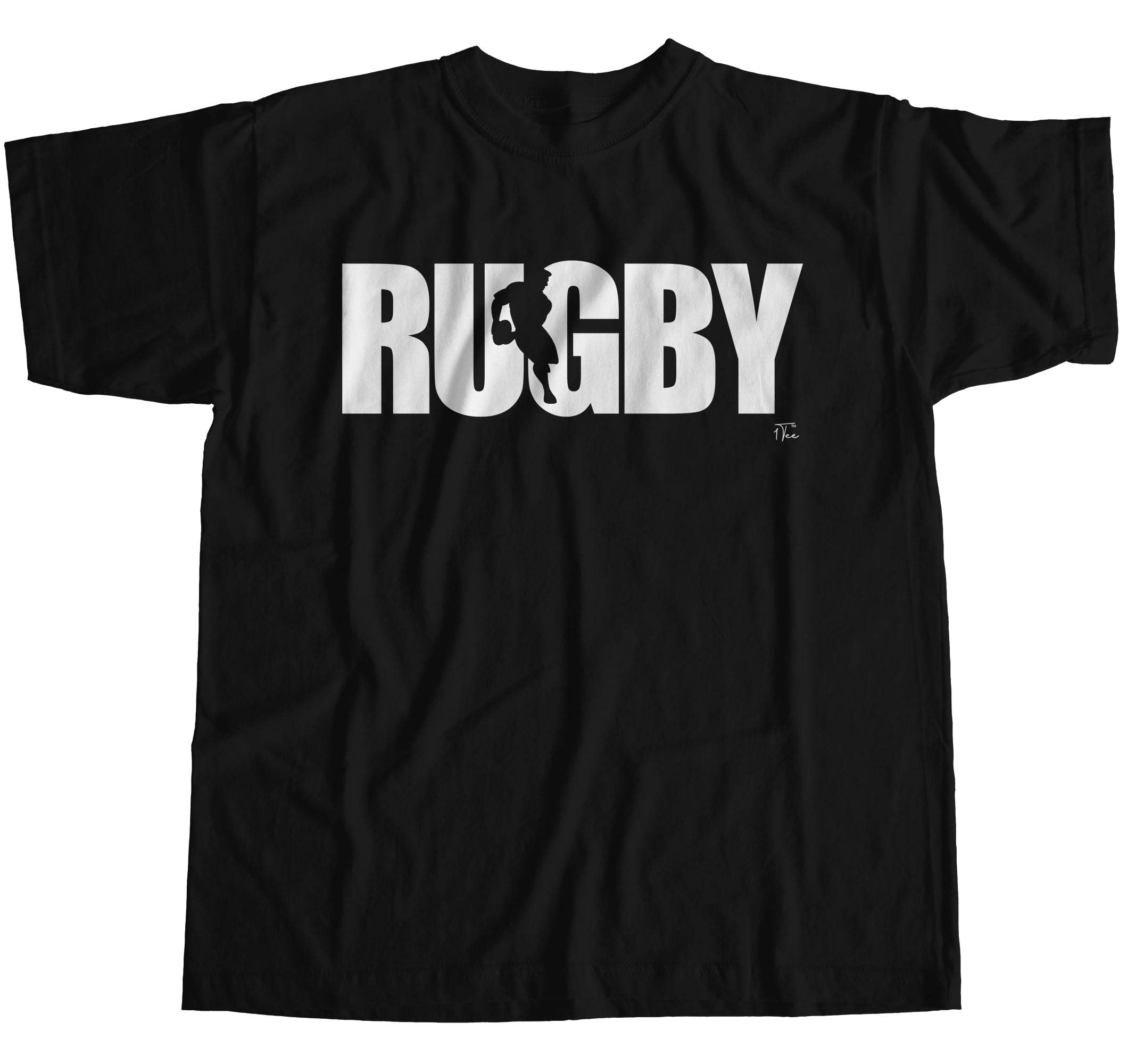 1Tee Mens Rugby Player Silhouette T-Shirt Black Medium - Image 2