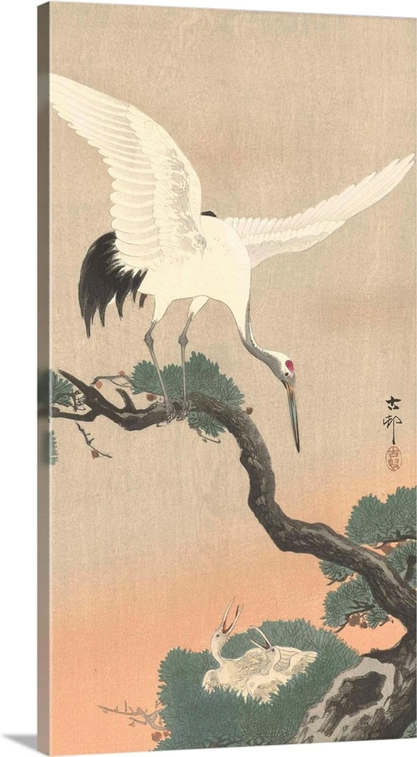 SYSMYXGS Easy Paint by Numbers Kits for Adults Beginner DIY Acrylic Painting with Paints Brushes on Oil Canvas,Home Wall Decoration Gift — Japanese Crane on Pine Branch by Ohara koson, by Ohara Koson