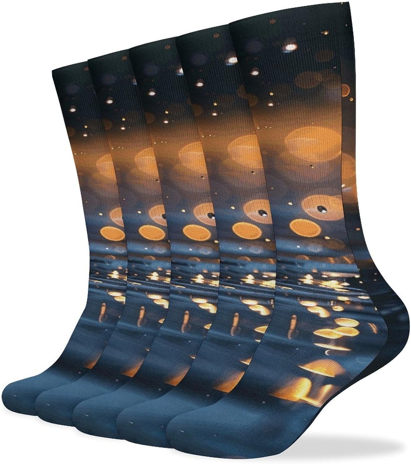 5 Pairs Knee High Socks Glowing Raindrop Long Tube Boot Seamless Toe