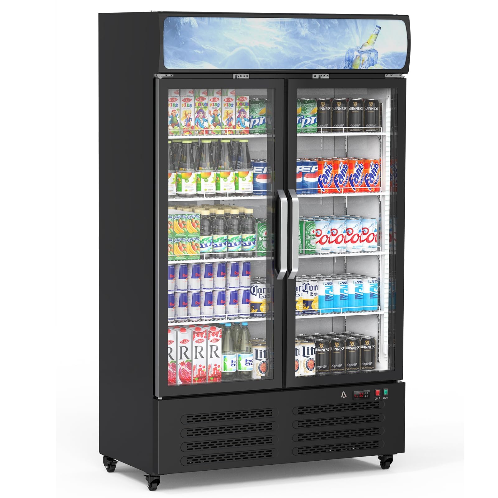 Commercial Refrigerators, 25.3 Cu.Ft Glass Door Display Refrigerator with LED Light, 4 Adjustable Shelves Beverage, Commercial Merchandiser Refrigerator for Cafe Restaurant Store Bar, Black