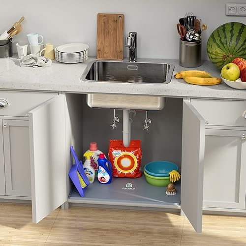 Miniatura 9 de Tapete para debajo del fregadero, bandeja de silicona para gabinete de cocina de 25 x 22 pulgadas, impermeable y flexible para debajo del fregadero