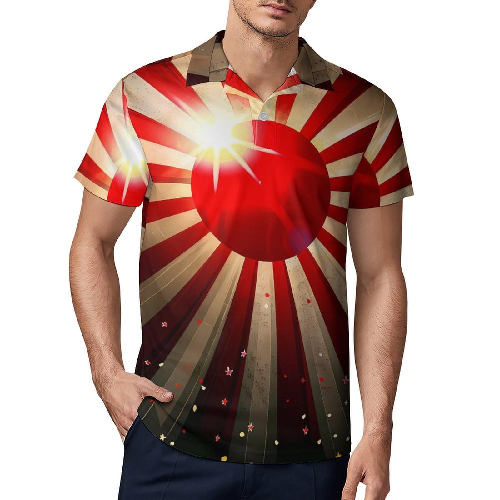 Japanese Rising Sun Flag Light Rays Novelty Men's Short Sleeve Shirts Funny Golf Tennis Work T-Shirt Sport Tee 4XL