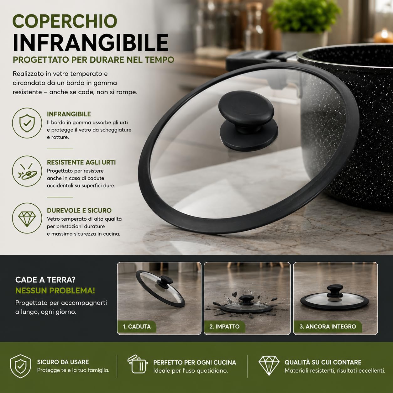 Royal Swiss Couscoussier Ø30 cm – 14L con coperchio in vetro – rivestimento in pietra antiaderente – alluminio nero – tutti i fuochi di cui induzione – Vapore per couscous & verdure
