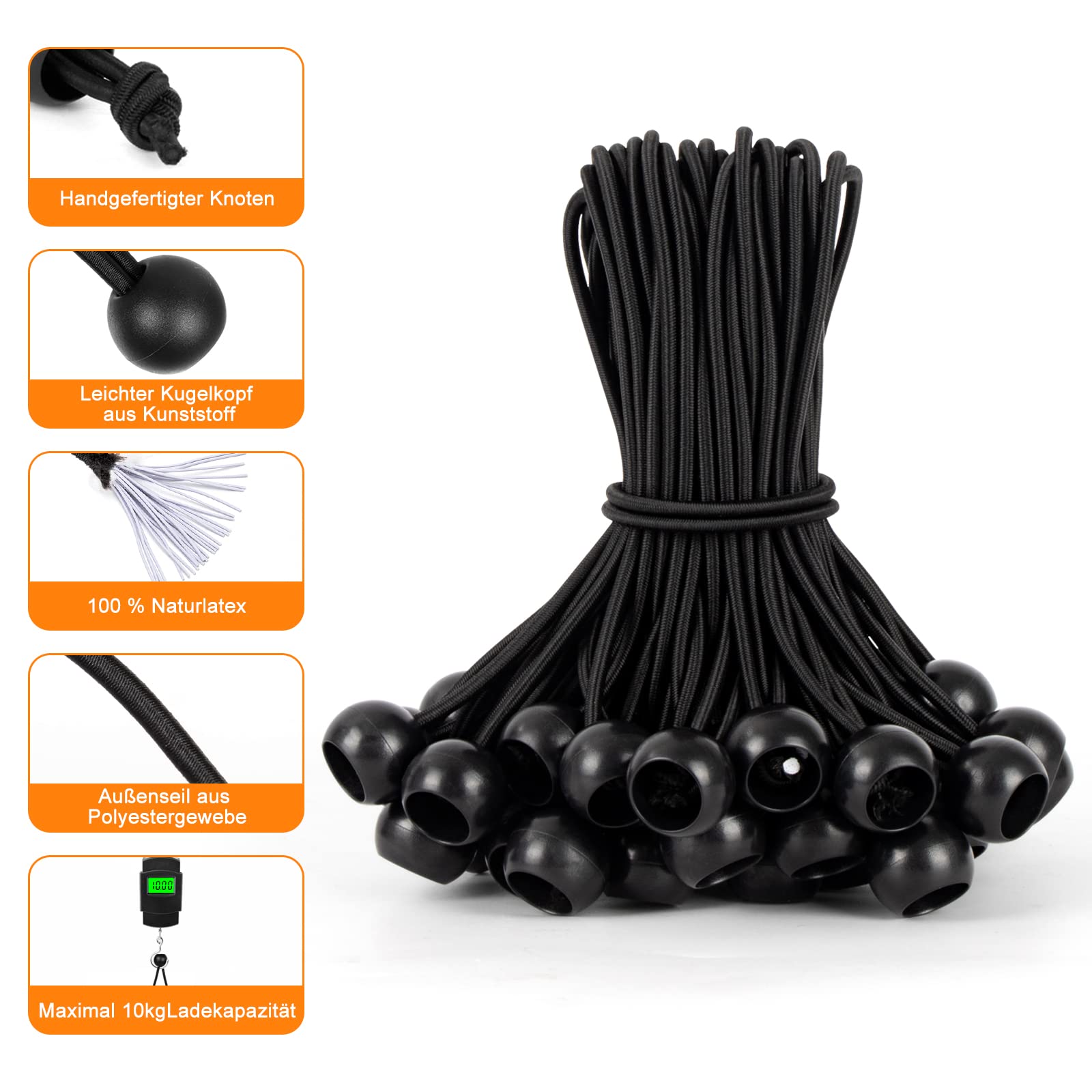 Akicderu Bungees with Ball, Rubber Tensioners with Ball, Tarpaulin Tensioners with Ball, Tent Rubbers, Expander Loops - Image 2