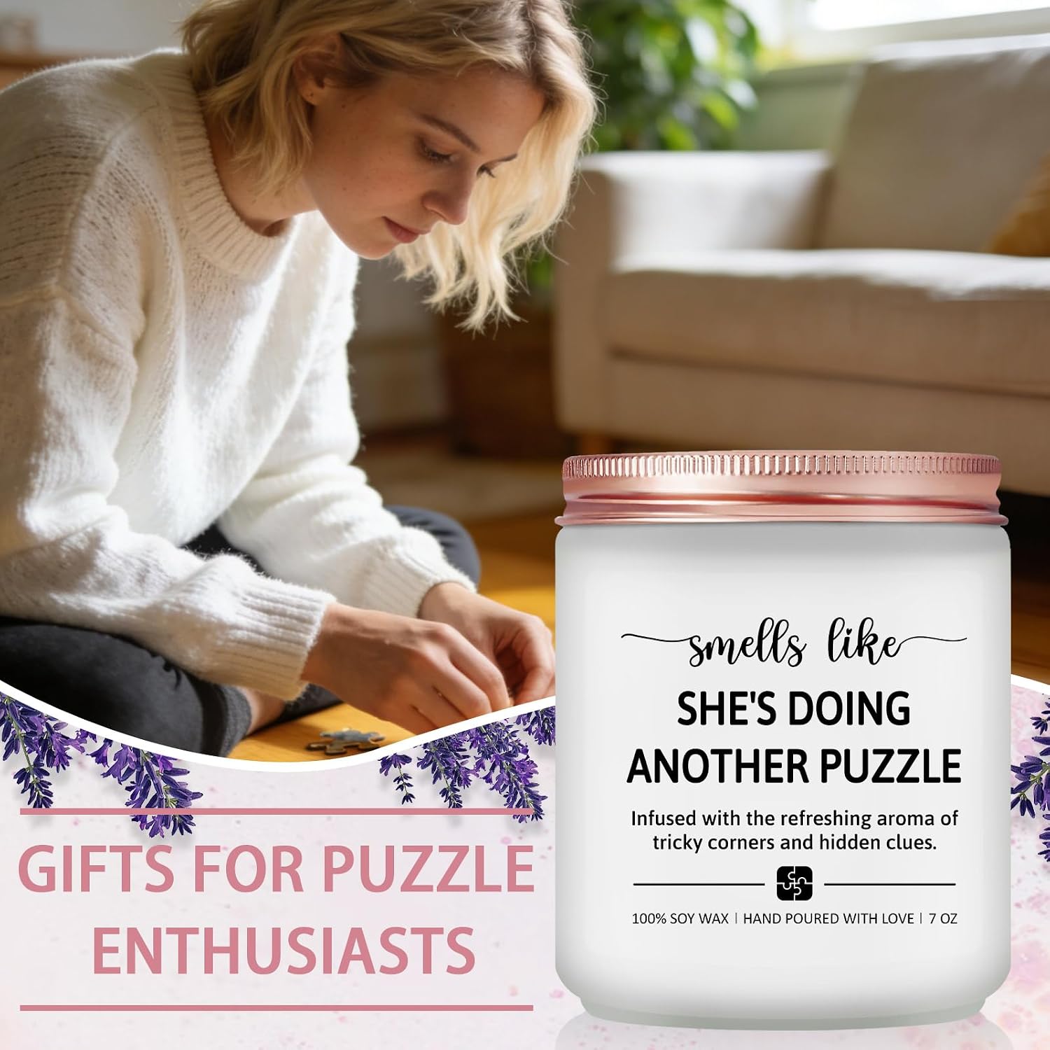 Maybeone Gifts for Puzzle Lovers Women - Jigsaw Themed Presents for Jigsaw Lovers - 7 Oz Puzzlers Candle image 2