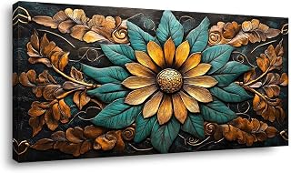 Yellow Central Flower Wall Art Paintings Retro Print Canvas Painting Prints Modern Artwork Living Room Over the Couch Bedroom Decor