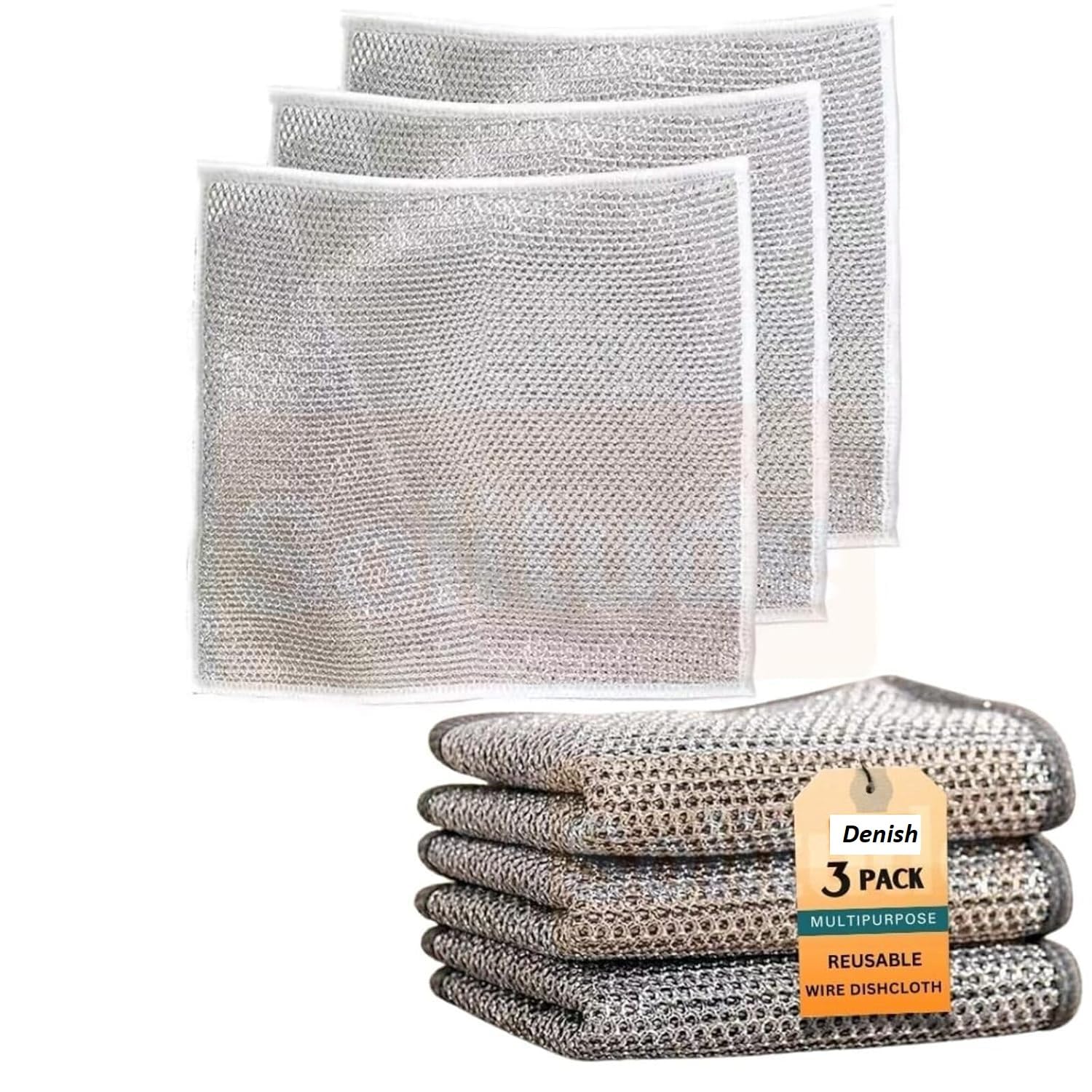 Denish Non-Scratching Square Shape Juna, Reusable Scrub for Kitchen and Household Use, Dishwasher Safe – Chorme/Silver Colors (3) (B0D9K29K8H) Amazon Price History, Amazon Price Tracker