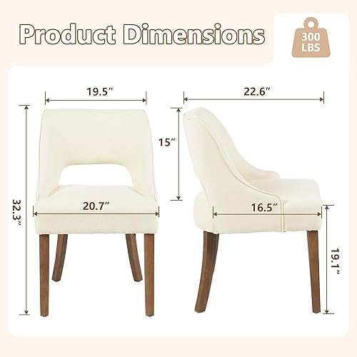 Miniatura 2 de ClinQ Juego de 2 sillas de comedor de madera, sillas de cocina tapizadas de tela moderna, silla de comedor moderna de mediados de siglo para cocina,