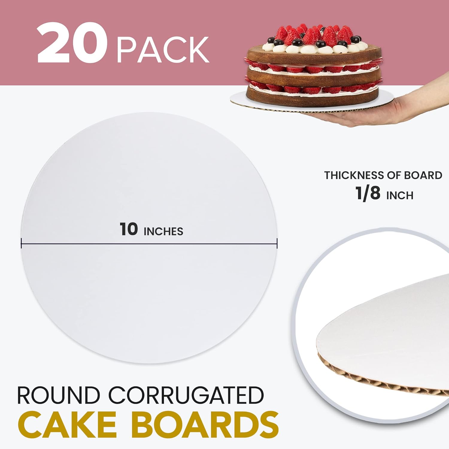 Buy 1 get 1 [20 Pack] 10 Inch Round Cake Boards - Grease Proof Cardboard Disposable Cake Pizza Circle Scalloped White Tart Decorating Base Stand