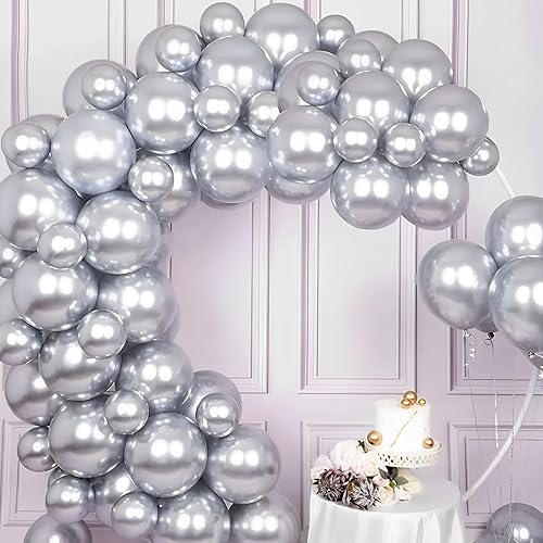 Miniatura 4 de 105 globos metálicos plateados de 12 pulgadas, globos de látex para fiesta de cumpleaños, graduación, baby shower, boda, aniversario, Año Nuevo,