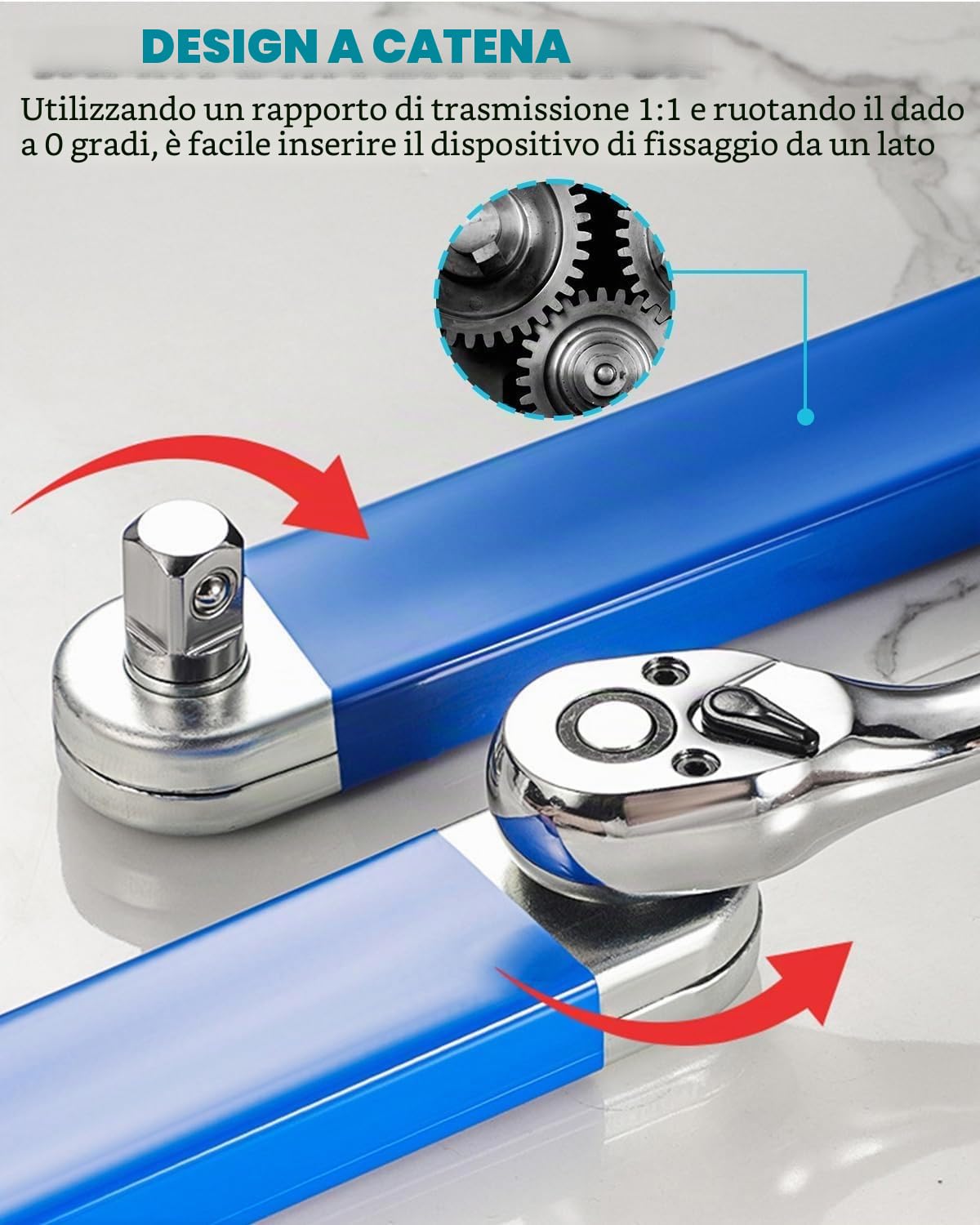 Chiave a Cricchetto con Prolunga Offset, 25/39cm Chiave a Cricchetto Offset, Set di Adattatori (1/2 pollici, 1/4 pollici, 3/8 pollici), ideale per spazi ristretti, riparazioni auto e progetti