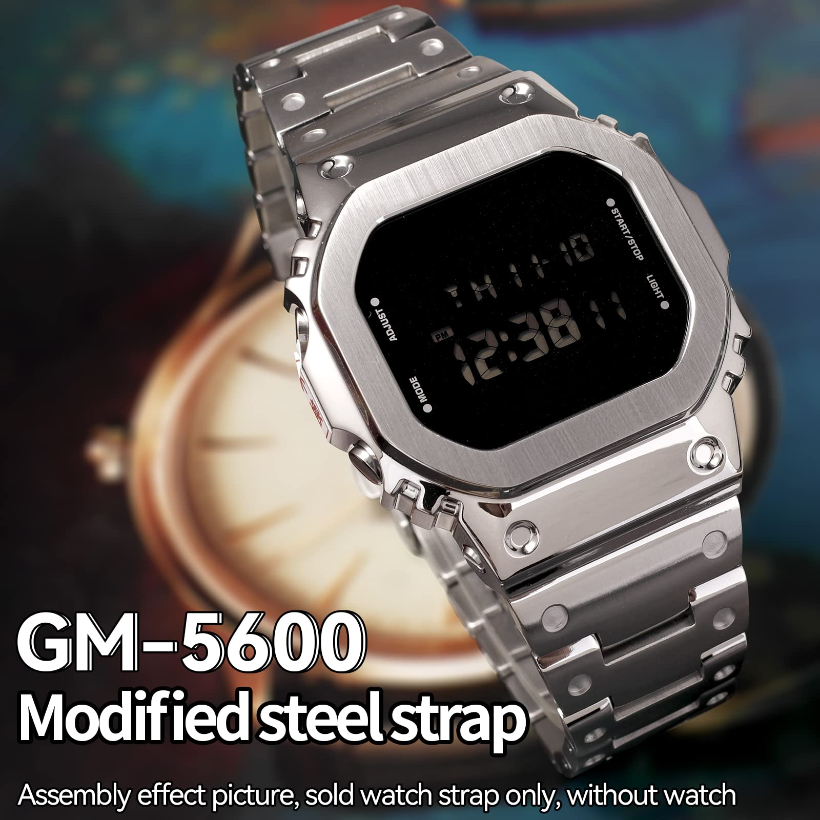 Correa de Reloj de Metal Compatible con GM-5600, Pulsera para Hombre Compatible con G-SHOCK GM5600B de Acero Inoxidable de Liberación Rápida