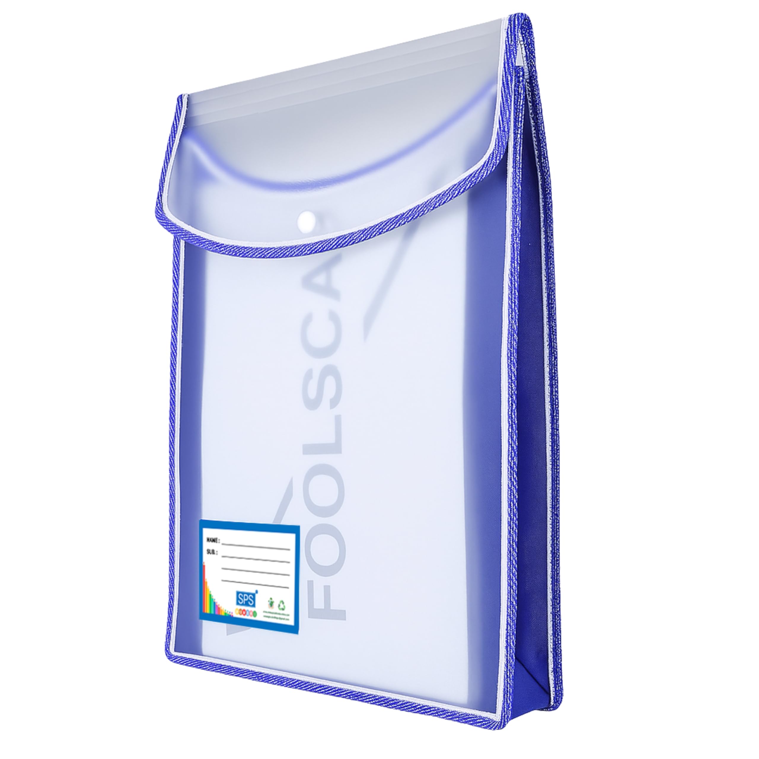 SPS Cartellina portadocumenti in plastica trasparente A4/protocollo, con bottone a pressione, set di 5 cartelle per documenti (verticale, multicolore, confezione da 5)