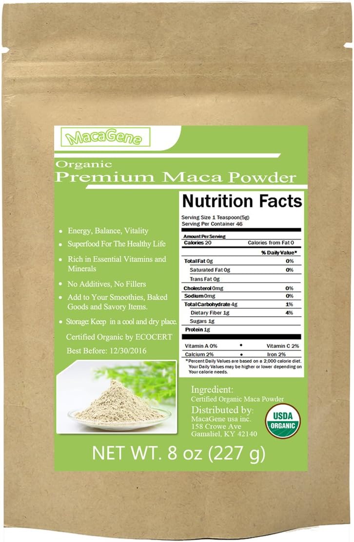MacaGene Organic Maca Powder Raw Maca Powder 8oz Bag