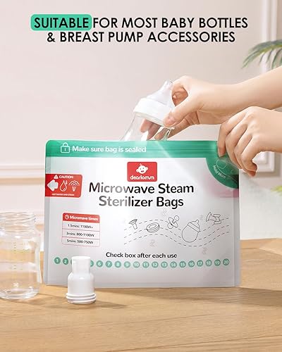 Miniatura 2 de dearlomum Bolsa esterilizadora de vapor para microondas para biberones, 15 unidades (20 usos por bolsa), bolsas de esterilización de viaje