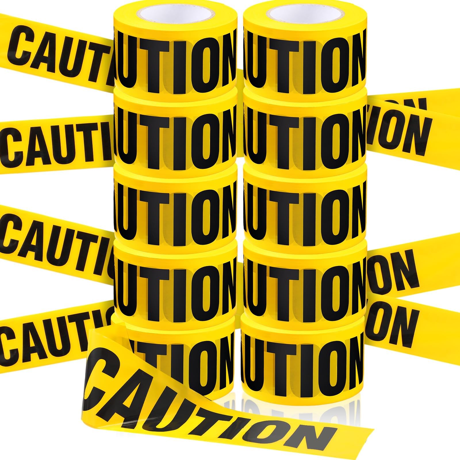 Yeaqee 10 Rolls 3 Inch x 1000 Feet Construction Tape Waterproof Safety Warning, Construction Caution Tape Roll for Danger Hazardous Area Halloween Party Decor(Yellow,Caution)
