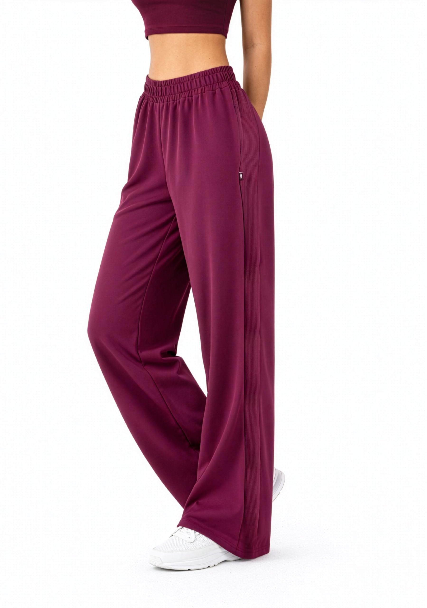 SMILODOX Jogginghose Jora Damen, Wide Leg High Waist Trainingshose mit Gerippter Seitenstruktur, elastischem Bund, weiches fließendes Material, Loose Fit Sporthose, Lange Freizeithose, Gym & Homewear