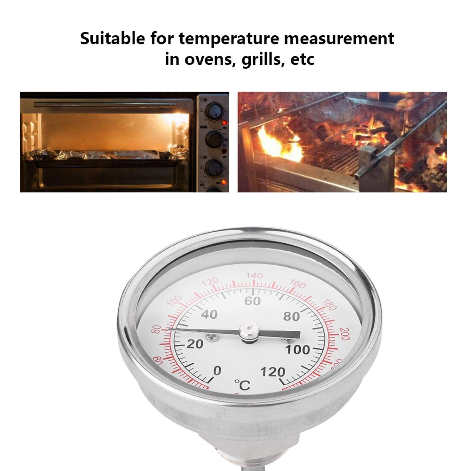 Termómetro bimetálico, termómetro de esfera analógica de doble escala, herramienta de medición sensible para parrilla de horno
