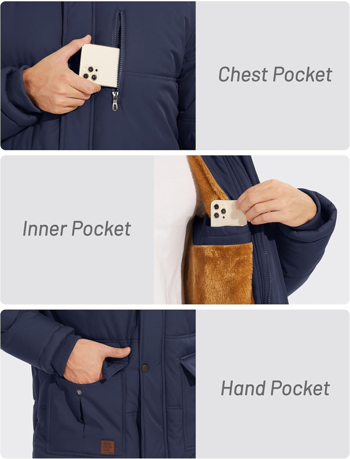 EKLENTSON Men's Winter Parka Jacket Water Repellent Windproof Sherpa Lined Jacket Thermal Warm Coat with Hood