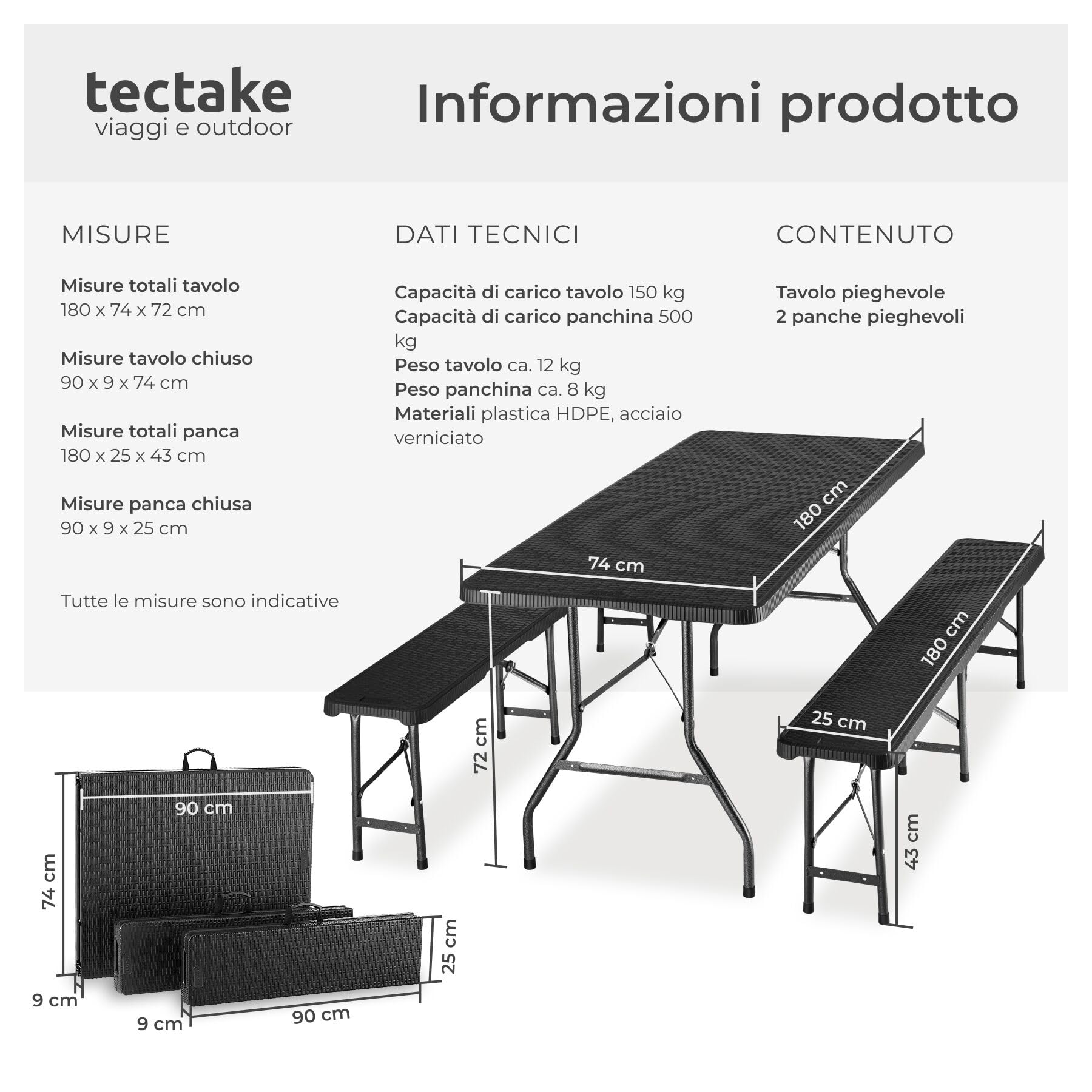 tectake 801081 Serie da Campeggio richiudibile, Apertura e Chiusura Rapida, Stabile e Resistente
