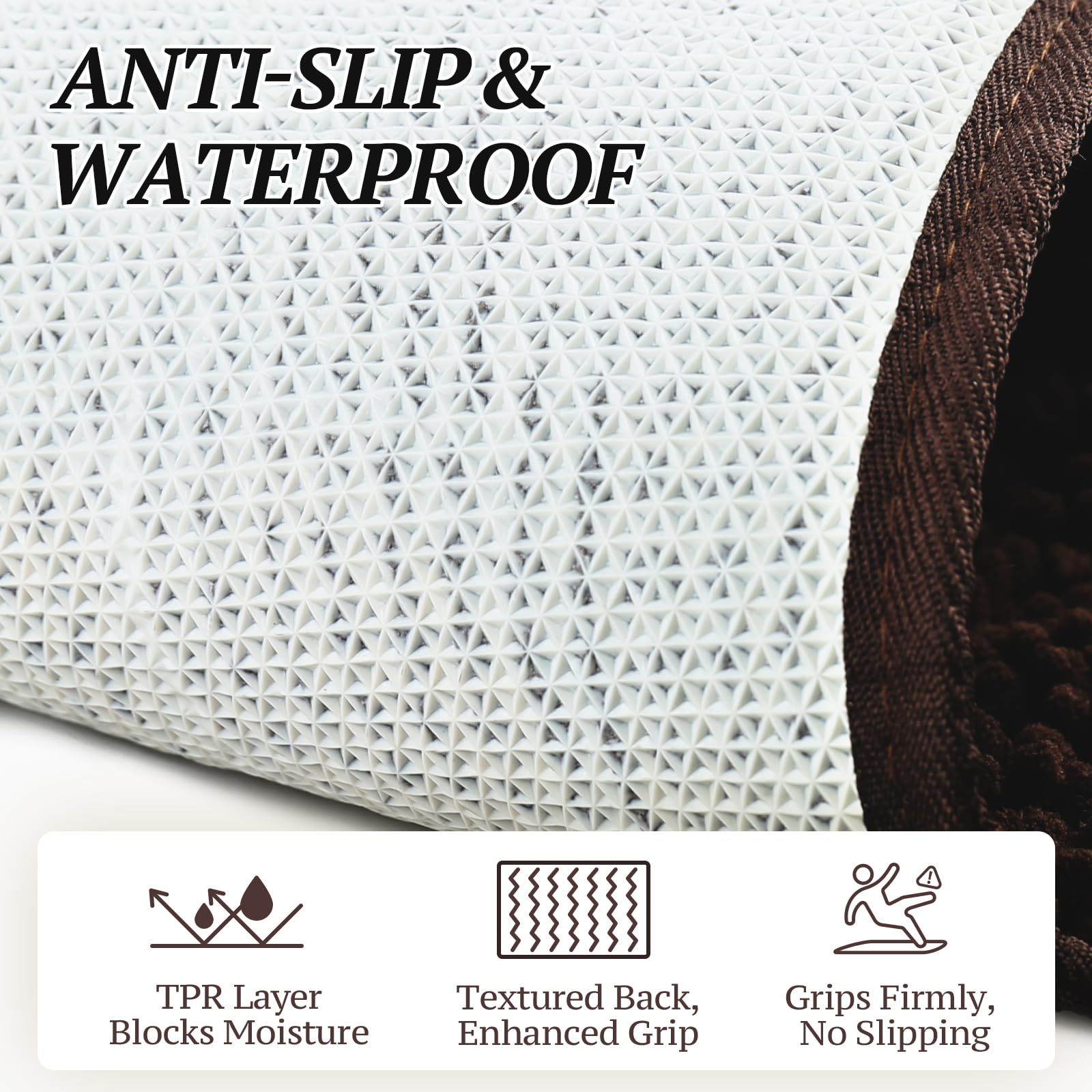 VIVAGLORY Schmutzfangmatte Hund Absorpmax Cleany Mat Hund, Hundeteppich Schmutzmatte Fußmatte, Waschbar Wasserdicht rutschfest Schlammige Saugfähige Chenille Fußmatte, 90cm × 64cm, Braun