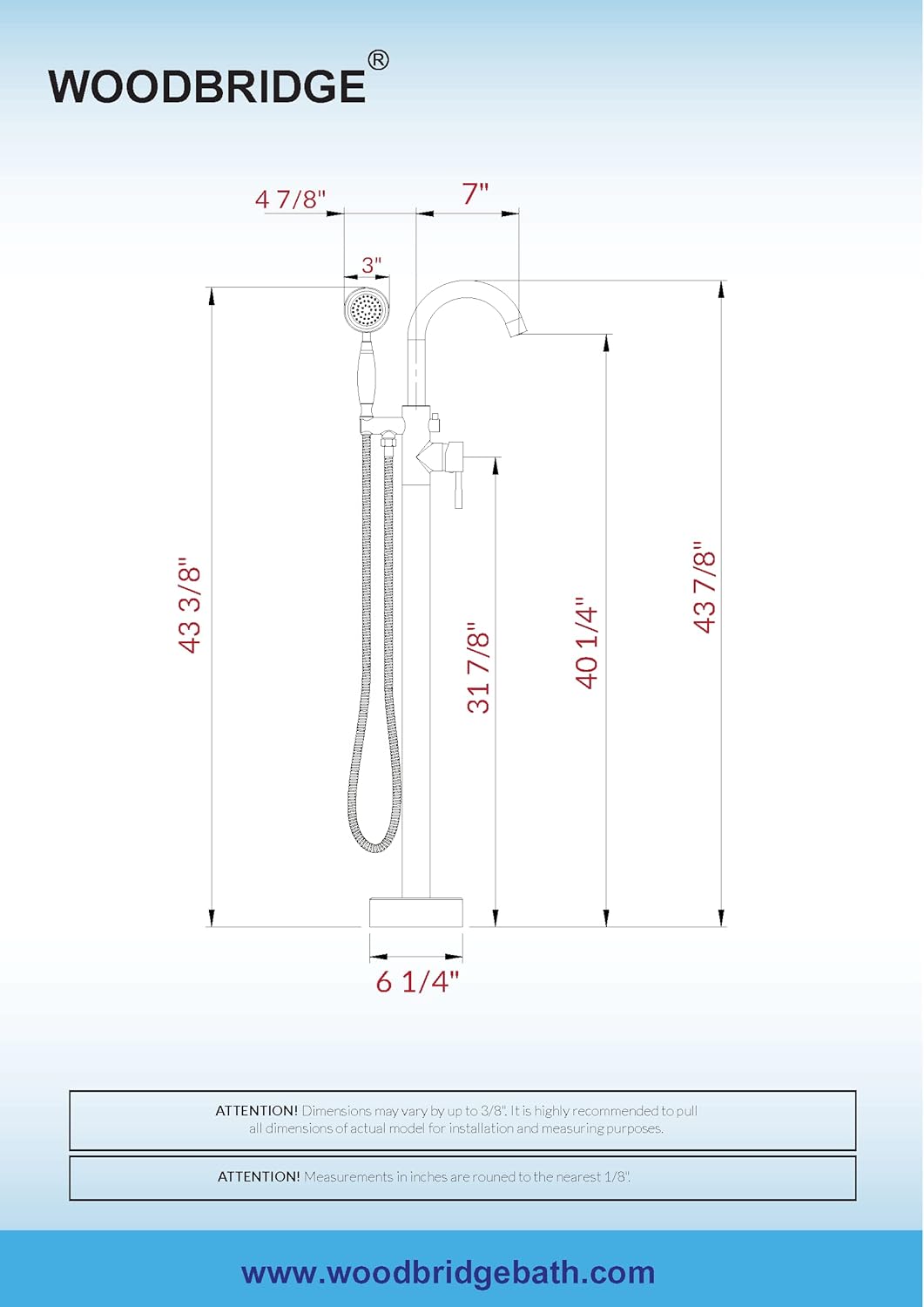 WOODBRIDGE Contemporary Single Handle Floor Mount Freestanding Tub Filler Faucet with Hand Shower in (Brushed Gold) Finish,F0007-BGVT