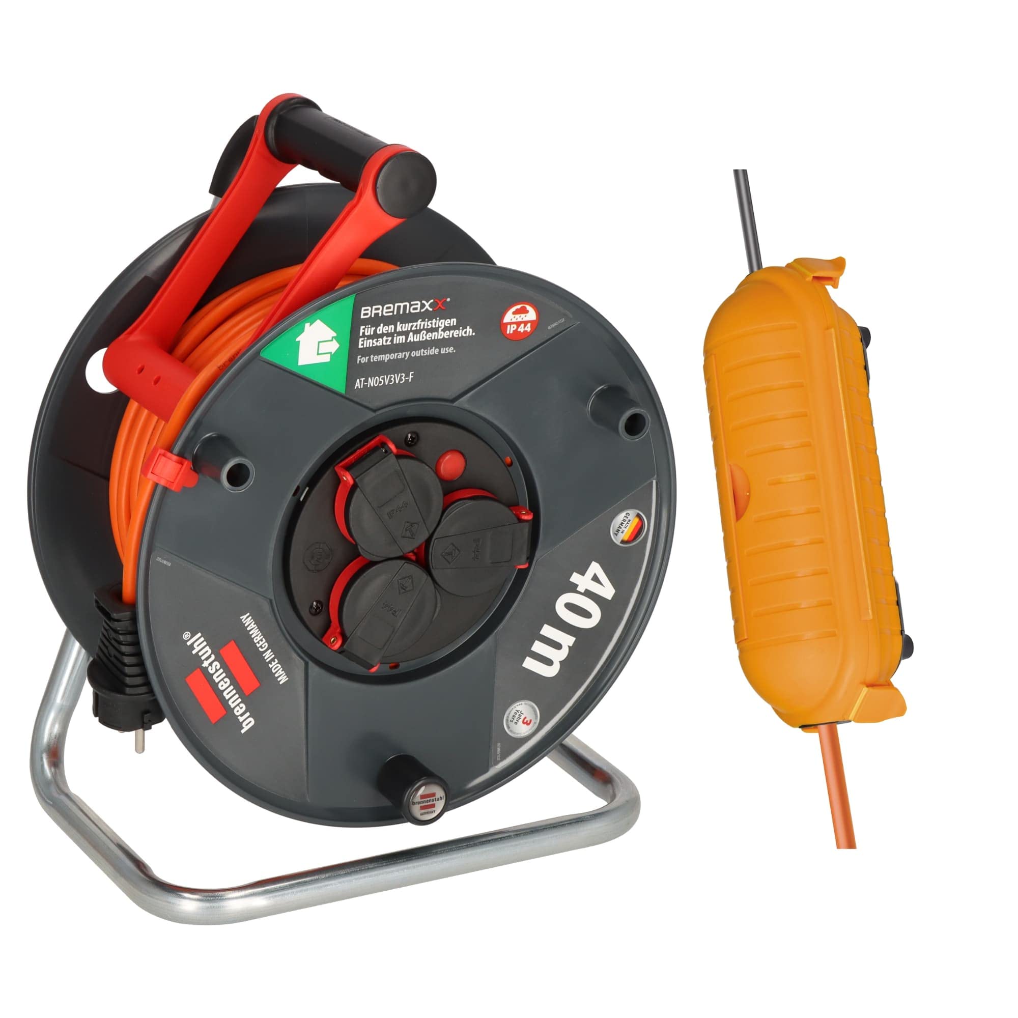 Brennenstuhl Garant V2 IP44 Kabeltrommel (40m, Made in Germany, Einsatz im Außenbereich IP44) und Brennenstuhl Safe-Box Big IP44 (Schutzbox für Verlängerungskabel)