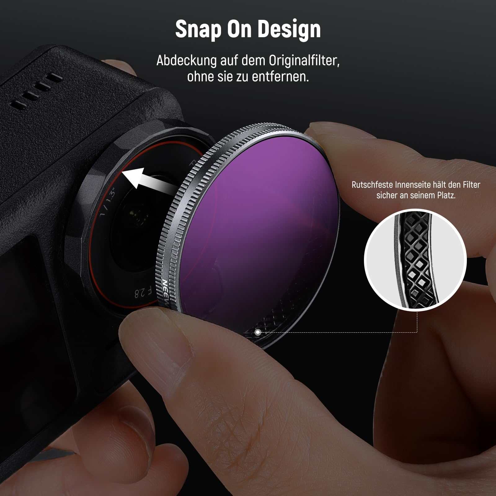 NEEWER ND Filter Set kompatibel mit DJI Osmo Action 5 Pro/4/3, 4er Pack mehrfach beschichtetes optisches HD Glas Snap On ND8/ND16/ND32/CPL Graufilter Polfilter, Actioncam Zubehör mit 2x Reinigungstuch