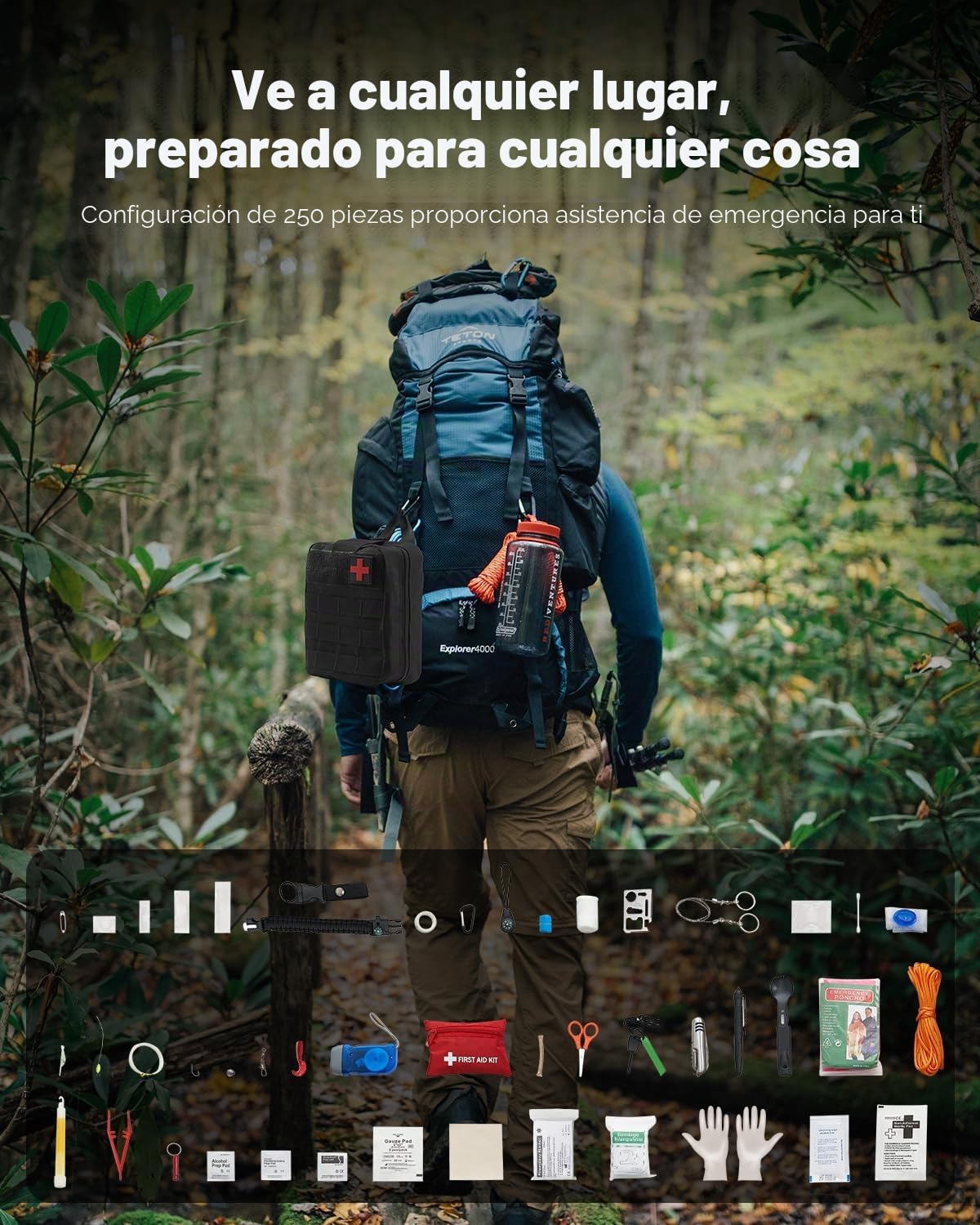 VEVOR Botiquín de Primeros Auxilios, Bolsa de Primeros Auxilios para Traumatismos de Nailon 600D 210 x 150 x 110 mm con 250 Piezas de Suministros Médicos para Deportes y Emergencias al Aire Libre