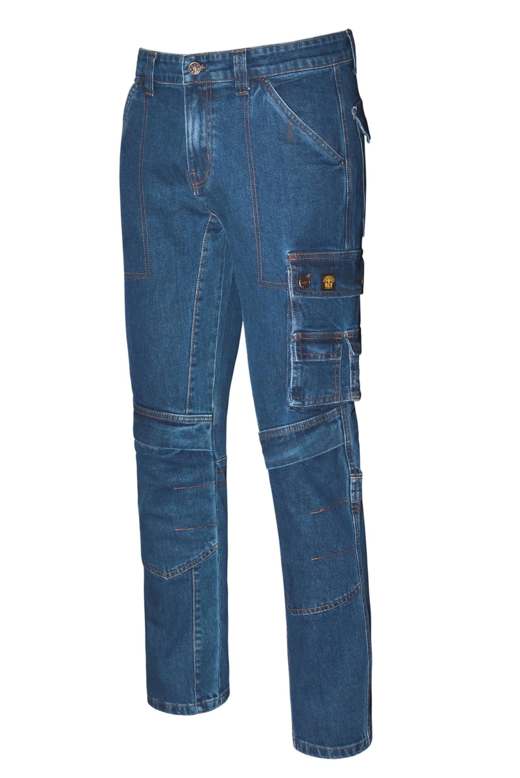 ALF.GERMANY Arbeitsjeans Herren – Robuste Denim Arbeitshose mit Cargotaschen, Multifunktion & Kniepolstertaschen, Cargo Combat Workwear