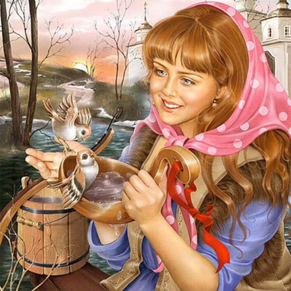 Peinture diamant 5D fille aux cheveux longs et cabane d'oiseaux kit broderie mosaïque 60x60cm