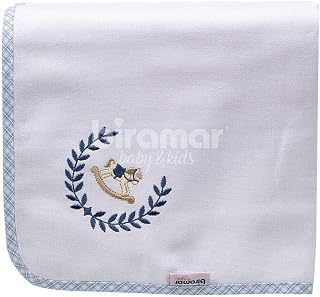 Cueiro Aflanelado para Bebê Bordado Cavalinho de Pau Azul, Biramar Baby, Azul