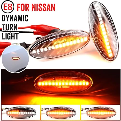 Miniatura 3 de 1 par de luces de marcador de guardabarros delanteros dinámicos laterales compatibles con Ni-ssan D-ualis, Qa-shqai, Ju-ke, Mi-cra, Mar-ch, Mi-cra,