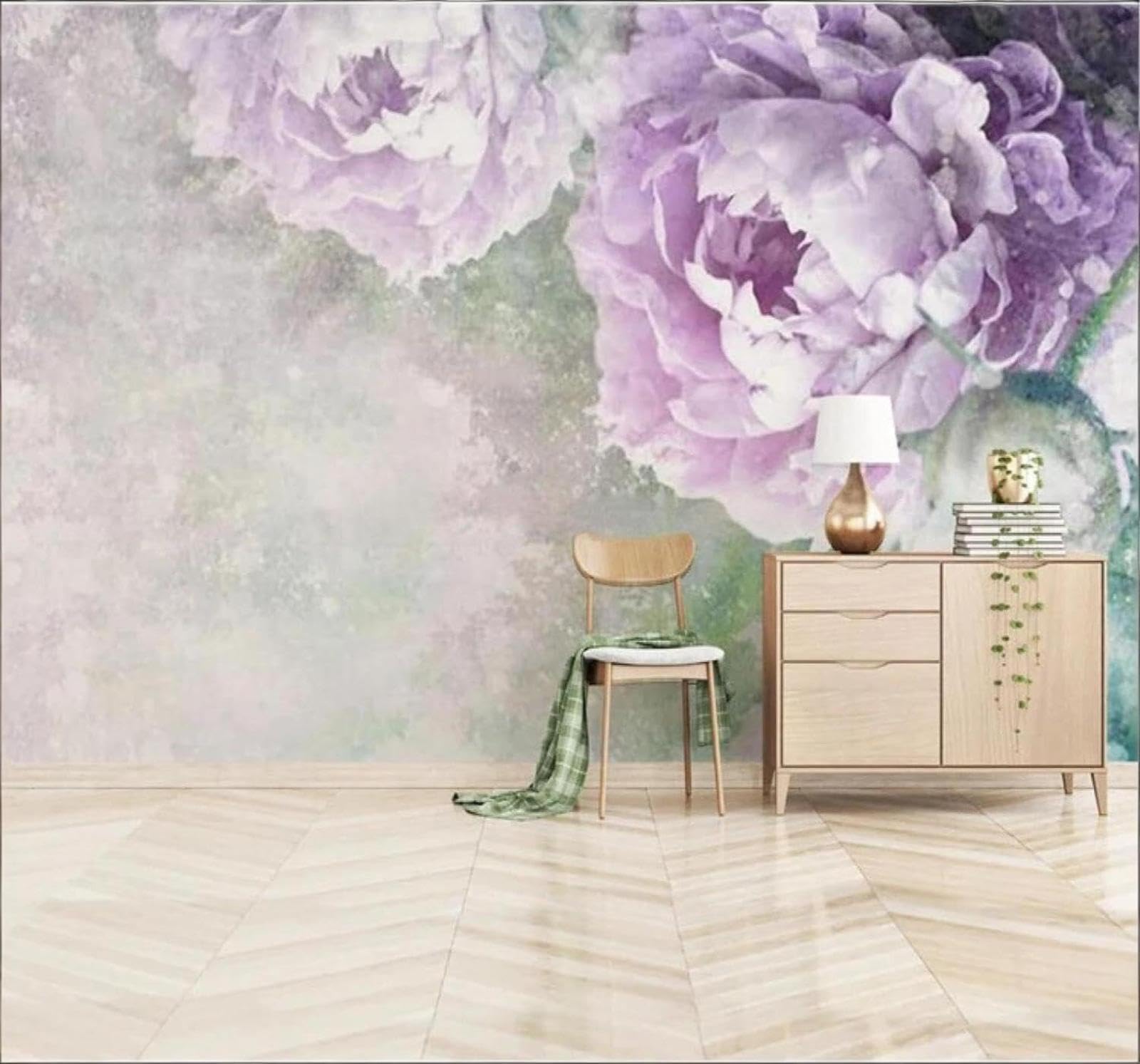 XLMING Hand Painted Watercolour Beautiful Purple Flowers 3D Wallpaper Luxury Home Dining Decor Paste Sofa Living Room The Wall for Bedroom Mural-250cm×170cm