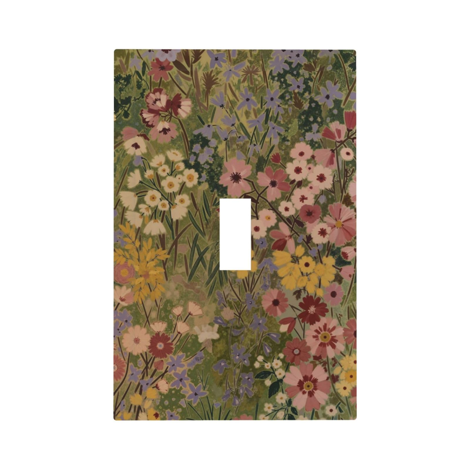 Xuejiaku Decorative Switch Plate Cover Vintage Watercolor Wildflower Single Toggle Light Switch Covers 1 Gang Outlet Covers Wall Plate Boho Floral Botanical Switchplate Faceplate for Cottagecore Decor