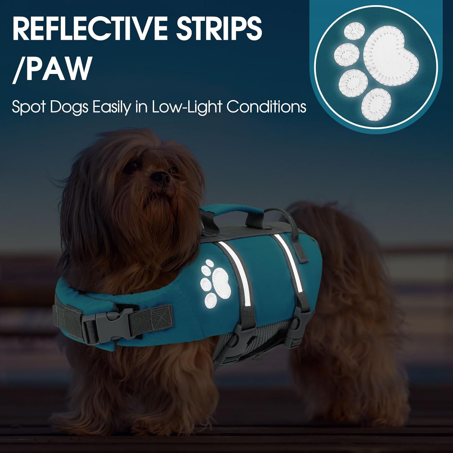 Queenmore Dog Life Jacket Medium, Dog Life Vest for Swimming, Life Vest for Medium Dogs, Floating Pet Vests for Boating Kayaking, Pet Life Jackets with Safety Handle Hook, Puppy Swim Vest