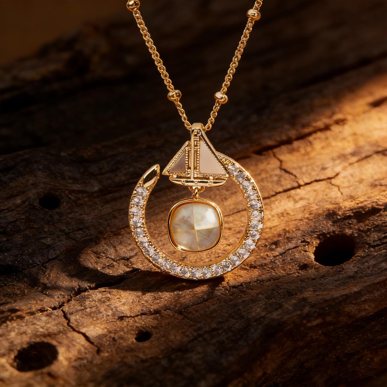 Gold Necklace for Women Sailboat 14K Gold-Plated Necklaces Dainty Chain with Sparkling Zirconia Crystal Pendant Stylish Personalized Gold Necklace Women's Gold Jewelry Perfect Birthday Gifts for Women - Image 3