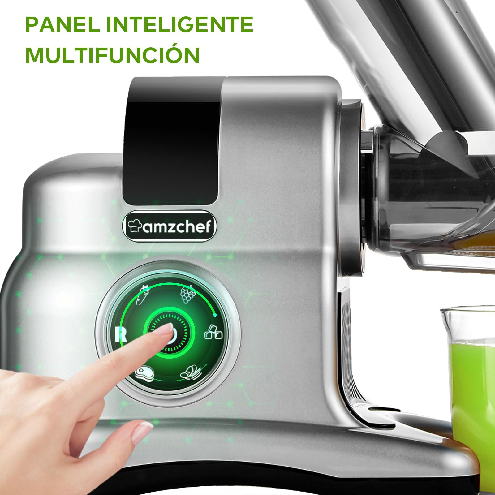 AMZCHEF Extractor 4 EN 1 - Extractor de Zumos y Verduras/Ralladores Eléctricos/Picadora de Carne/Elaborador de Salchichas - Juicer con Apertura de 80mm con Accesorios Multifuncionales - Plata