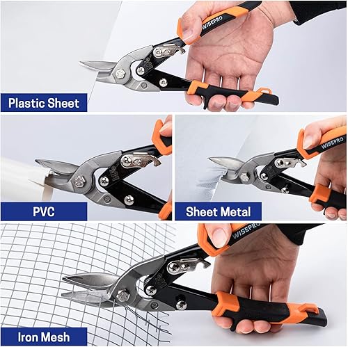 Miniatura 4 de Tijeras de aviación de 10"/ 12" (recta/izquierda/derecha), cortador de metal de acción compuesta, tijeras de corte de estaño resistentes