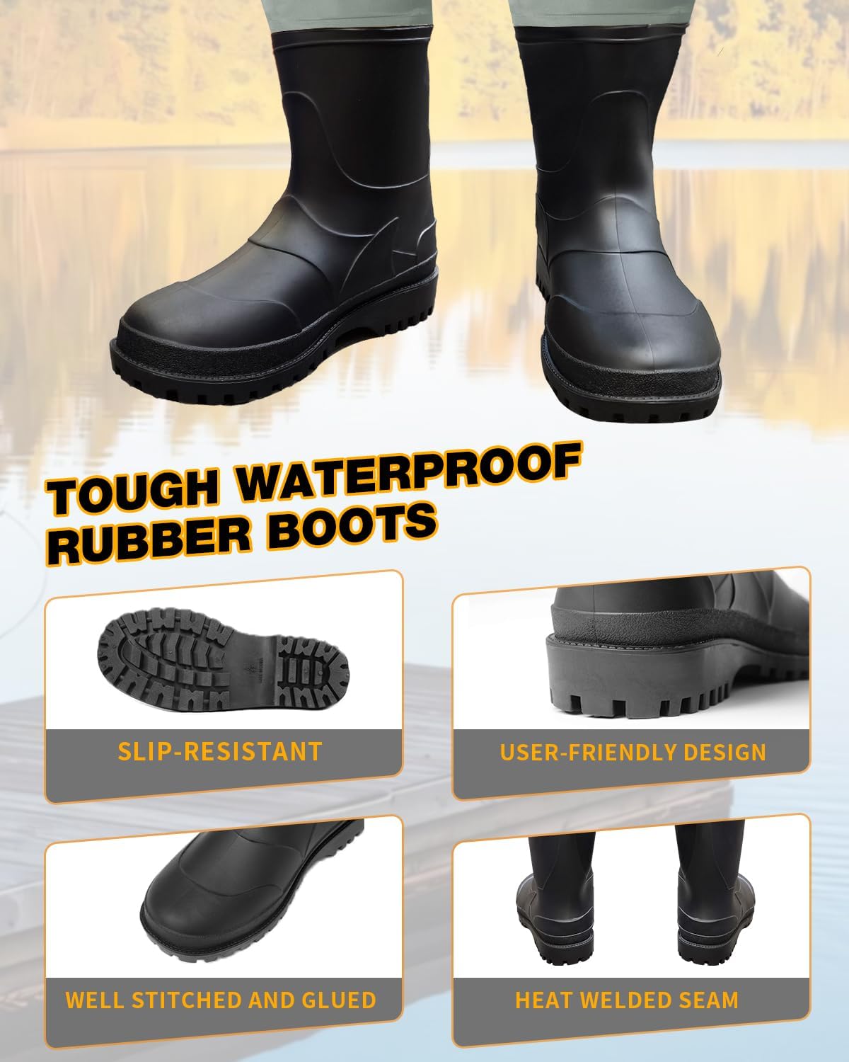 Fishing Waders for Men Women| 2-Ply Nylon/PVC Waterproof Chest Wader with Boots for Duck Hunting & Fly Fishing| Lightweight Bootfoot Waders