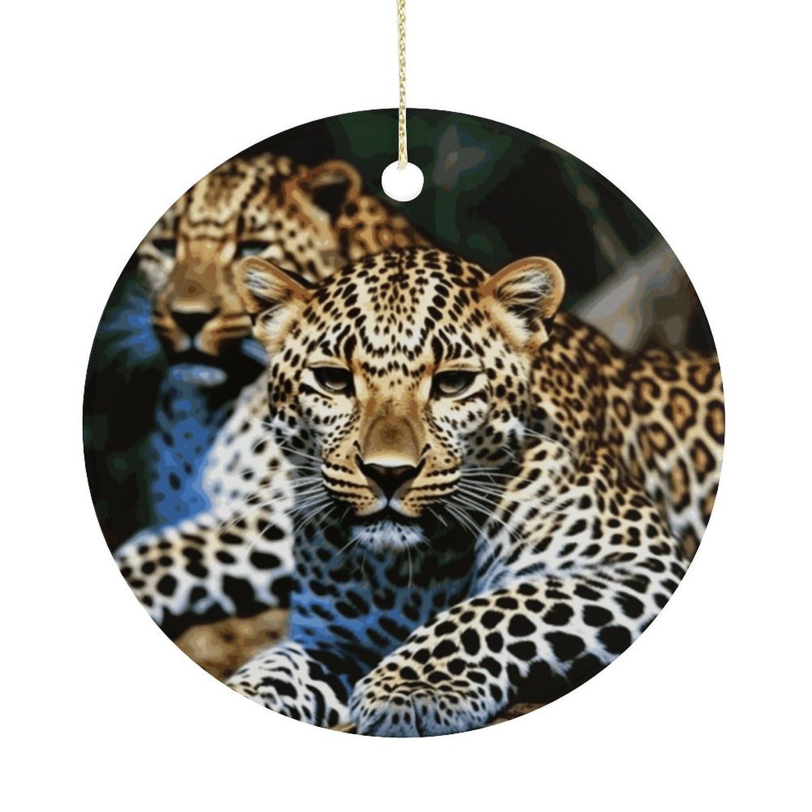 Leopard Christmas Ornaments Colorful Round Ceramic Ornament Christmas Hanging Decor Christmas Tree Decorations Xmas Keepsake for Women Men Xmas Holiday Party