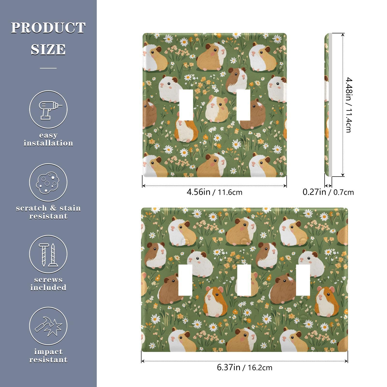 UMIRIKO Cute Guinea Pigs Daisy Light Switch Cover Plate Covers Decorative Double Toggle Home Decor 202b8037