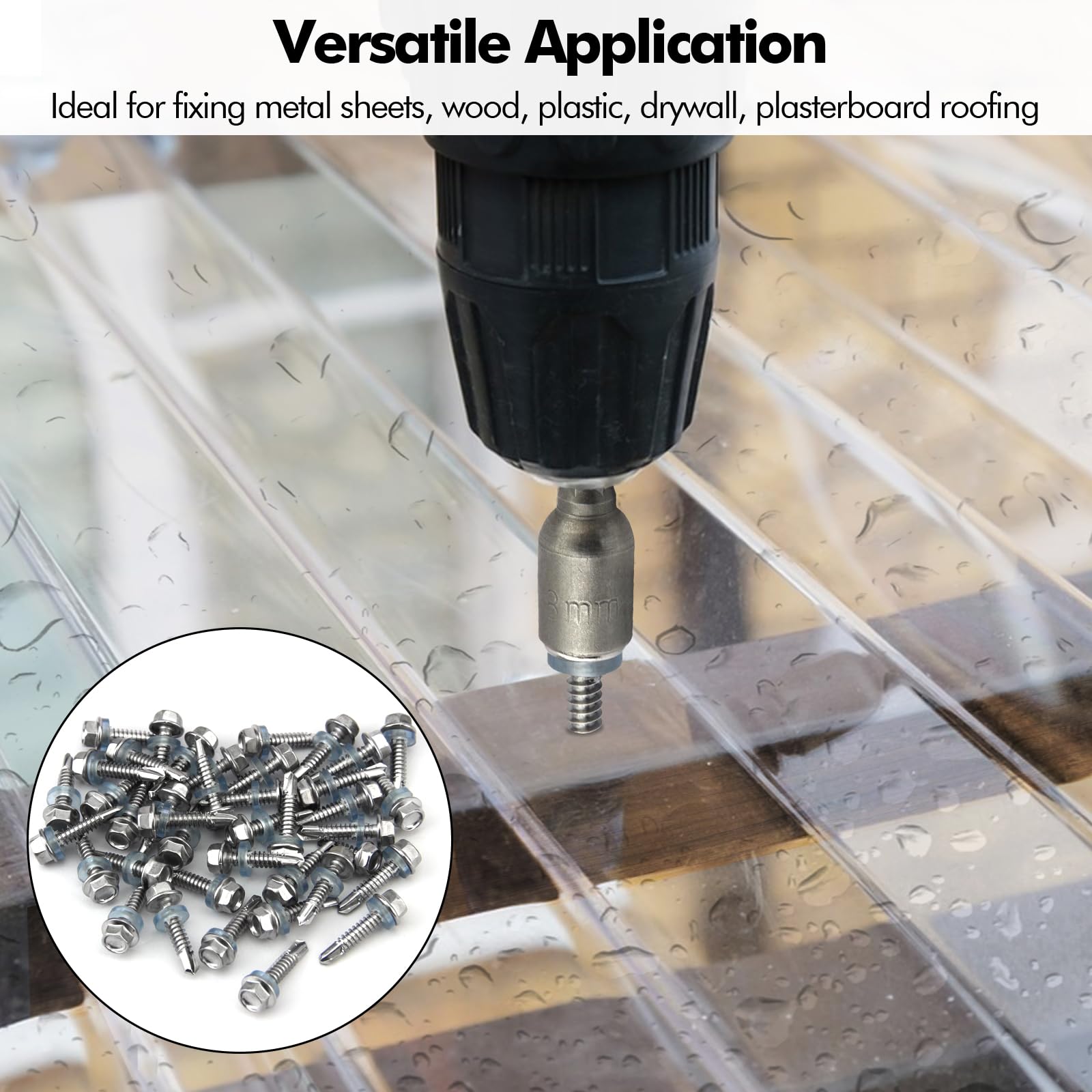 Poeland 40 sztuk wkrętów do blachy stalowej 5,5 x 25 mm, z uszczelką, wkręty do blachy trapezowej, sześciokątne, wkręty samowiercące do blachy dachowej, blachy trapezowej, stali, drewna z 1 kluczem