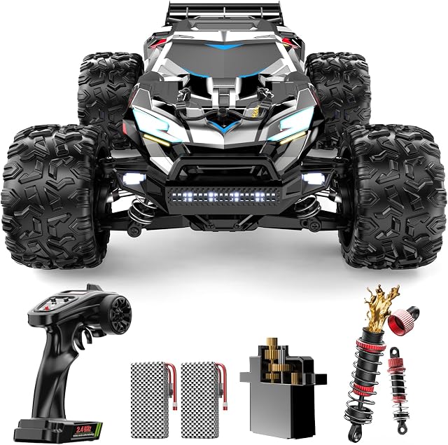 DEERC Rapide sans pinceaux RC Voitures pour garçons & Adultes, 55KM/H, 1:18 hors route RC Camion, tout terrain 4x4 Voiture Mecha Racing, 50 Mins, Imperméable à distance Monster Truck, Compatible avec 3S pile