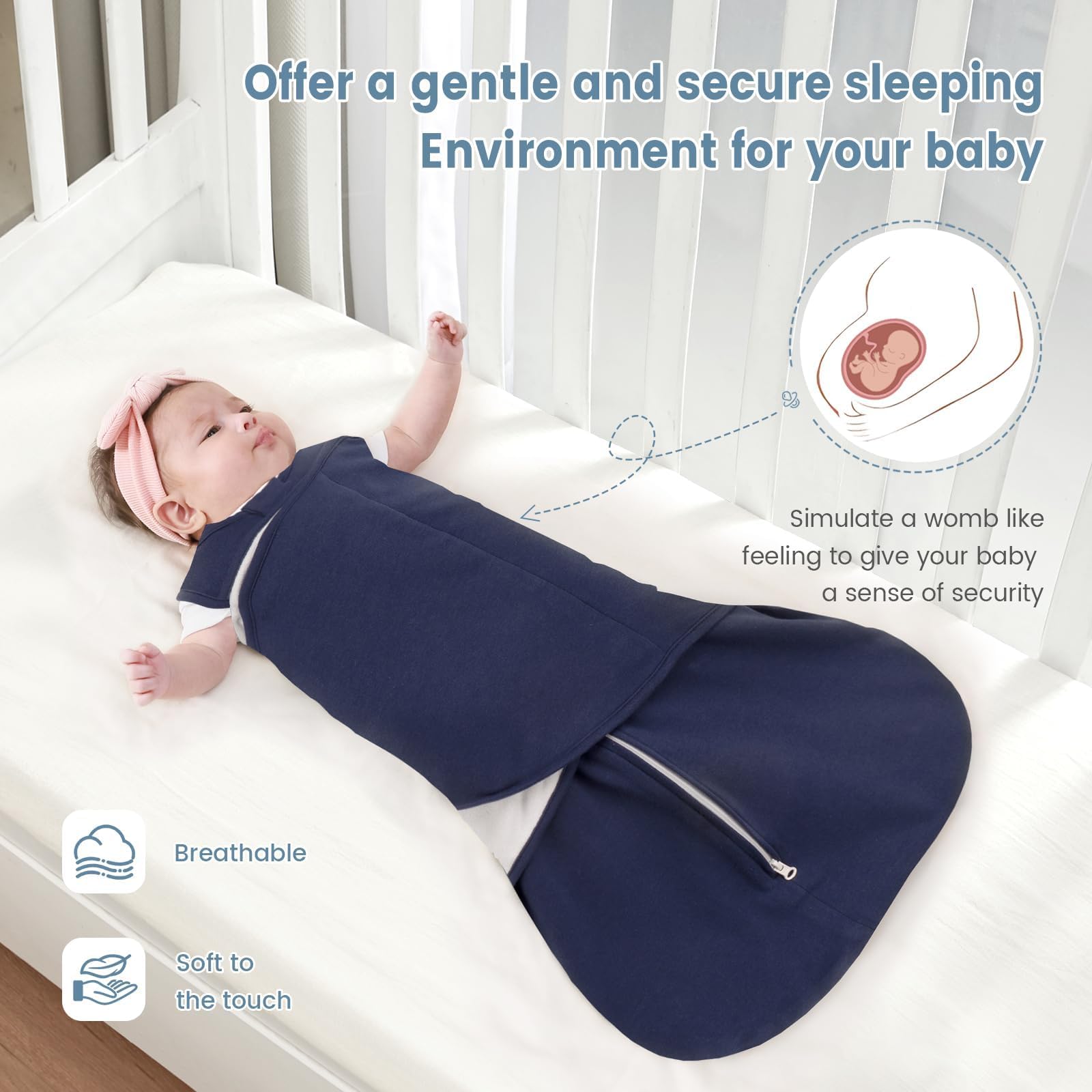 ZIGJOY Gigoteuse D'emmaillotage Bebe 0-6 Mois, Tog 1 Couverture Emmaillotage Bébé 100% Coton Swaddle