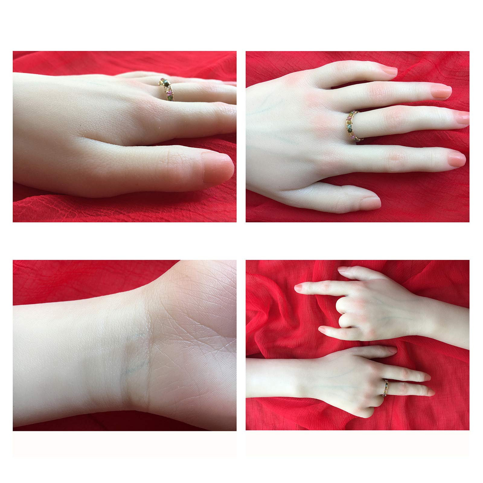 Silicone Lifelike Mano Morbida Mani finte Mani Guanti Femminili in Silicone realistici Orologi Manichino con Display ad Anello Modello Mani finte,A Left Hand