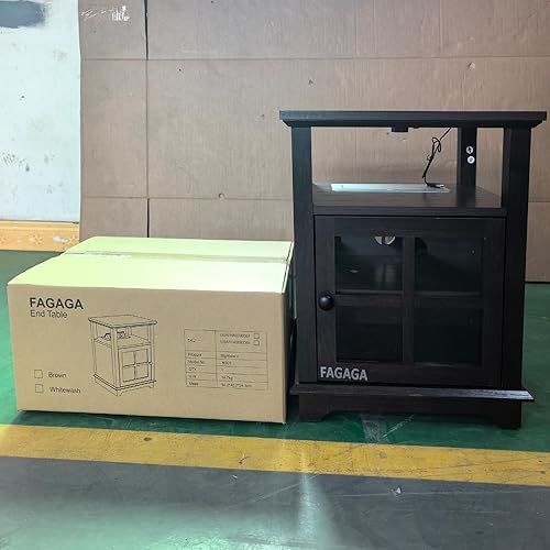 Miniatura 10 de FAGAGA Mesa auxiliar con estación de carga, mesa auxiliar con 2 tomas de corriente y 2 puertos USB, mesita de noche con almacenamiento, mesita de